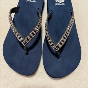 Yellow Box Navy Sandals with Rhinestone Accents